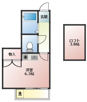 バストイレ別ロフト付きの便利な間取り