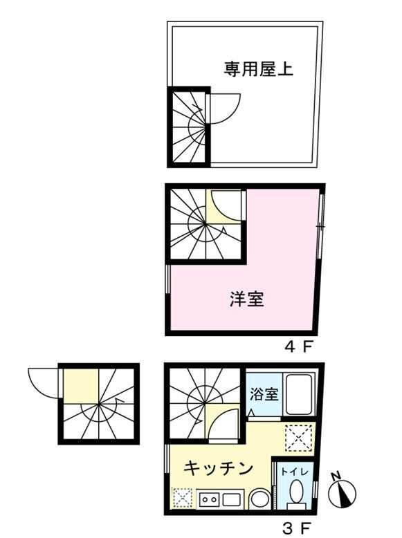専用屋上階付き3階・4階メゾネット