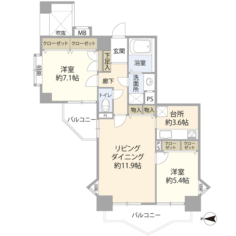 最上階の角部屋,2LDK