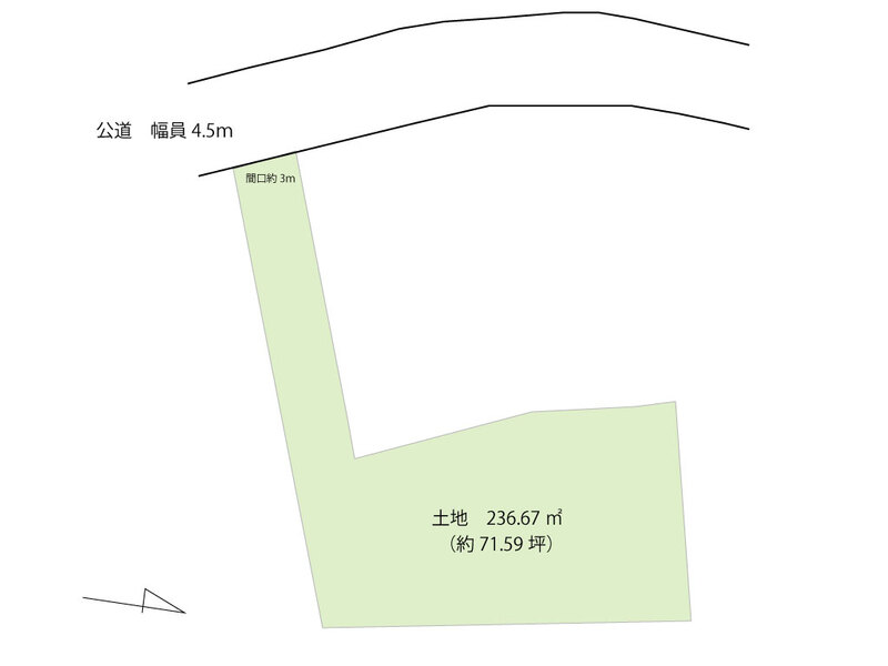 敷地図　間口3ｍ敷地延長部分40.91㎡、旗部分約193.76㎡