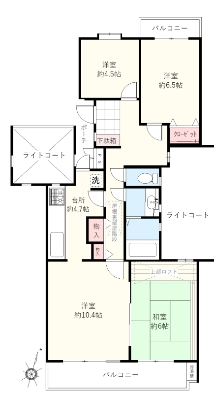 間取りは3LDK＋屋根収納がついています。和室は一部ロフトとなっており、空間を無駄なく使用できます。