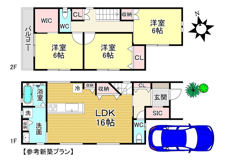 【参考プラン】１階４４．３８㎡・２階４３．２５㎡・延床８７．６３㎡（約２６．５０坪）・施工面積９４．１１㎡（約２８．４６坪）