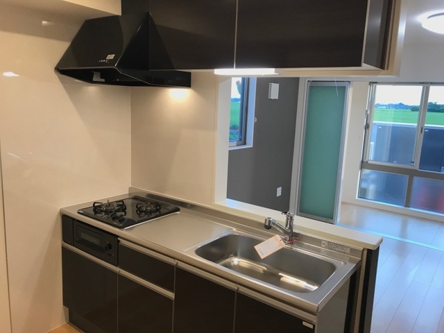 対面式システムキッチン、２口ガスコンロ付き