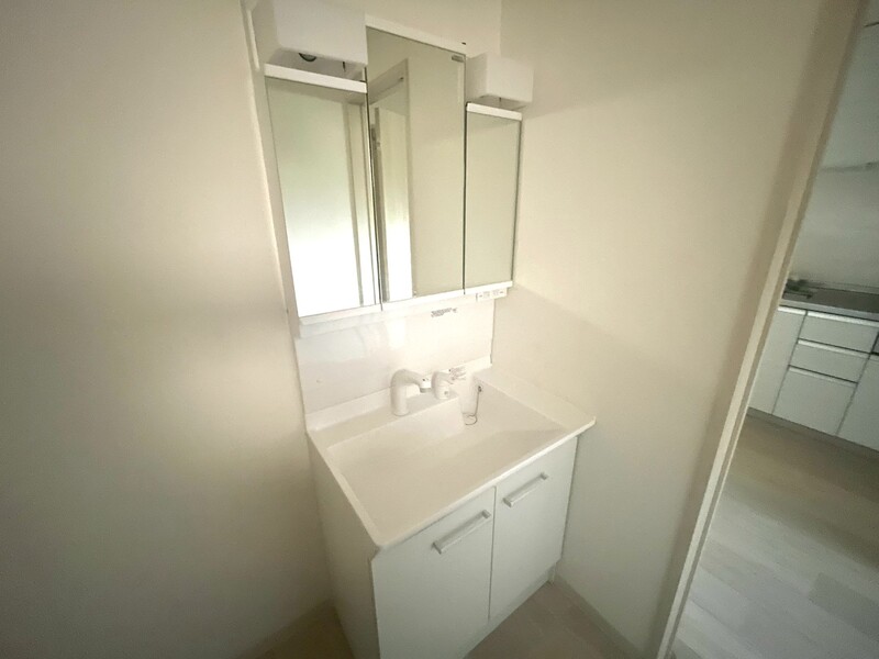 三面鏡・シャワー付き洗面化粧台！収納スペースもたっぷりございます♪