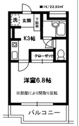 ノブレス幕張本郷307号室 間取り※部屋により反転する場合がございます